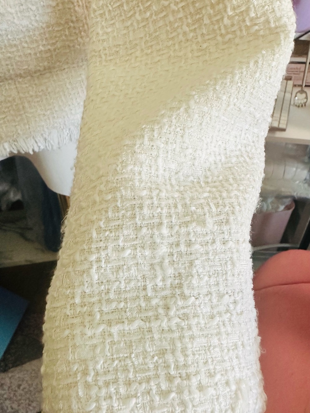 Rachel Zoe Ivory Tweed Fringe Gold Button Blazer - Picture 9 of 12